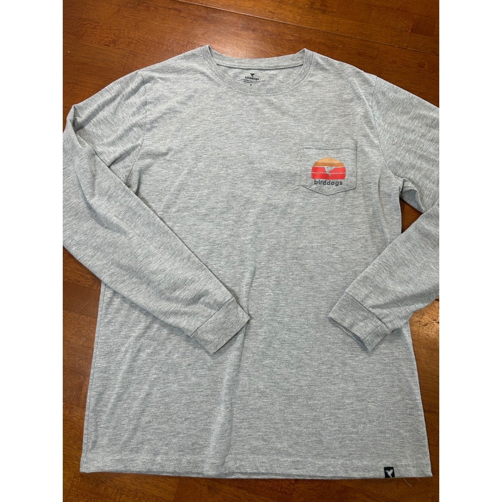 Birddogs Long Sleeve T-Shirt Mens Large Gray Pocket Sunset Graphic Tee